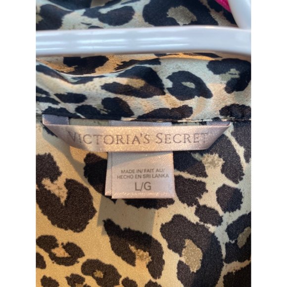 Victoria's Secret Leopard Print Satin Top & Bottom Pajama Set Tan Women's Size L - Picture 3 of 8